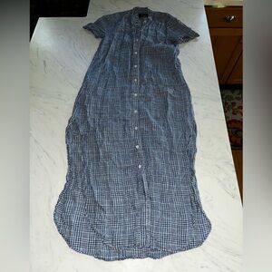 Reformation plaid Gingham Maxi shirt cotton Dress S  Blue White Button Down